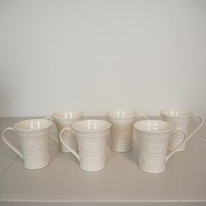Belleek CLADDAGH Set of 6 Mugs Made in Ireland Ivory Porcelain China Heart Irish